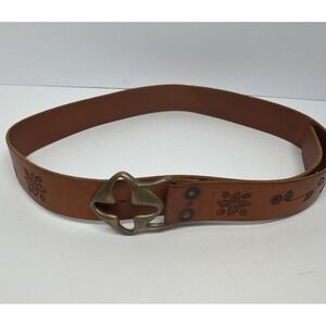 Vintage 1970 Chile Handmade Leather Belt Brass Buckle "Laurie" Artisan Boho